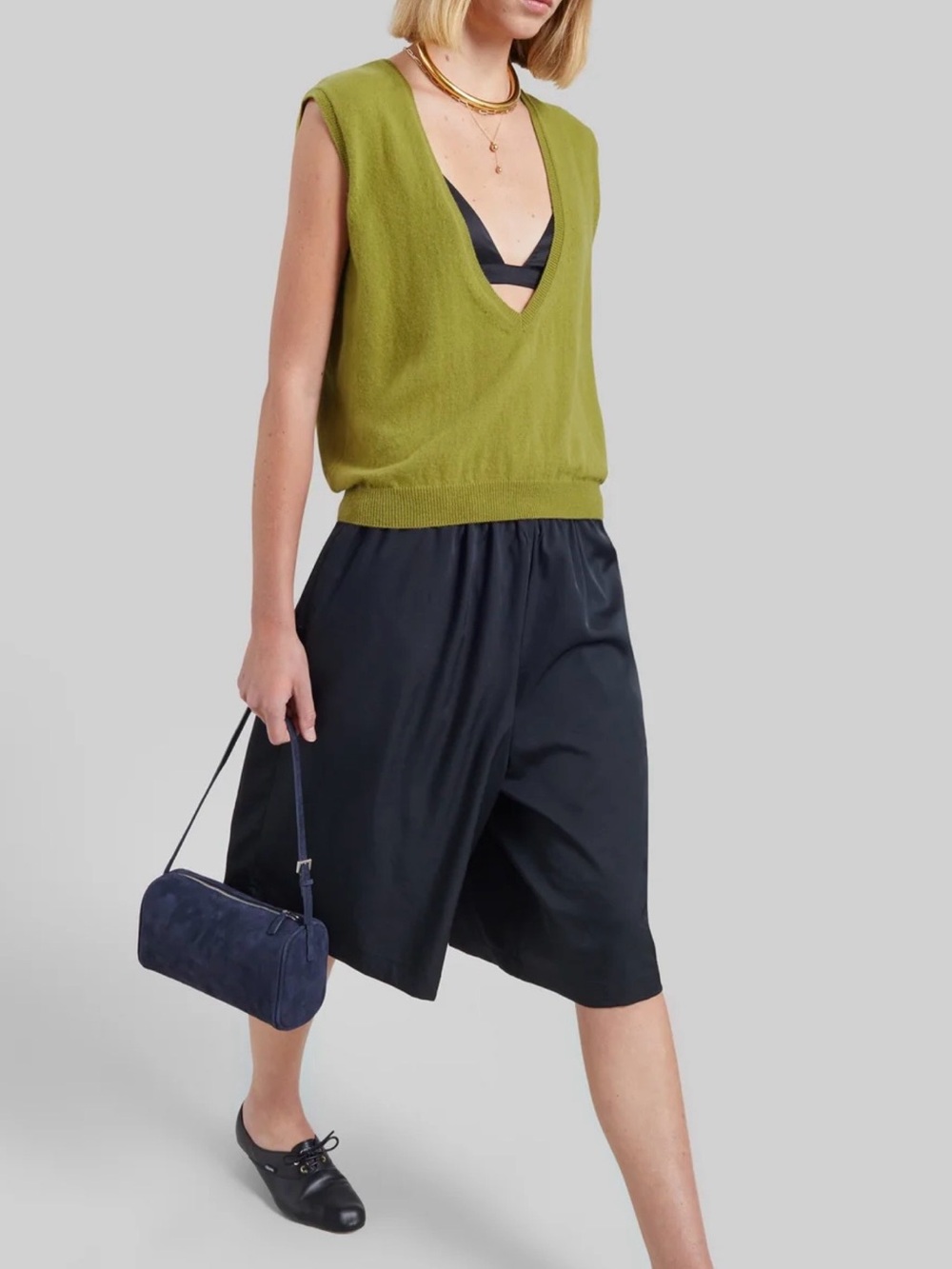 The Frankie Shop Olyne Satin Wide Bermuda Shorts